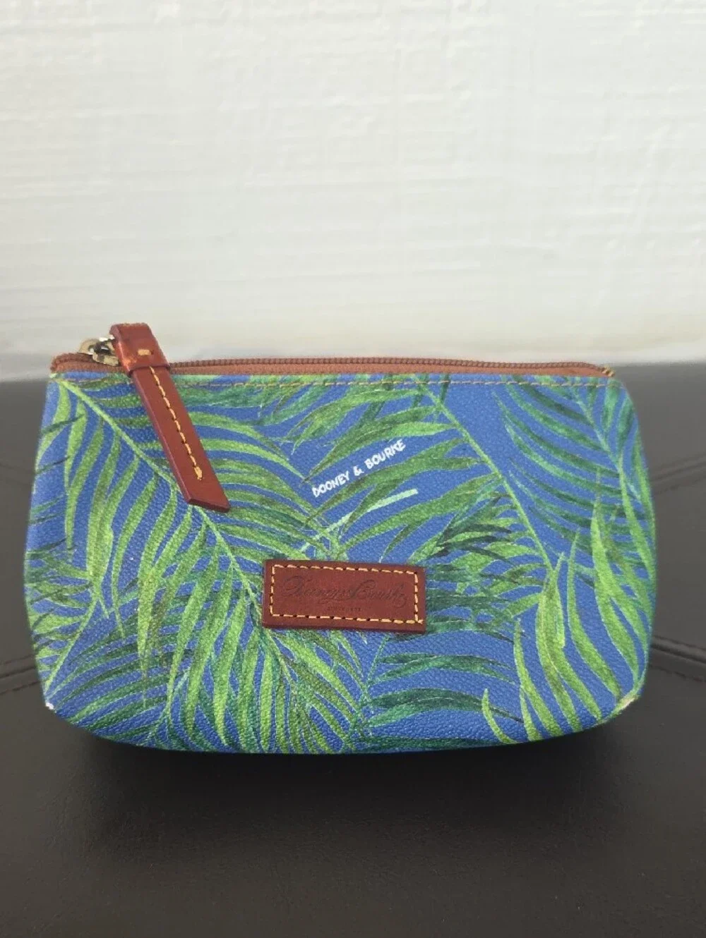 Dooney & Bourke Blue Canvas Leaf Zip Pouch with Green Print